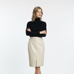 Babaton Cream White Faux Leather Pencil Skirt | Aritzia | US 4
